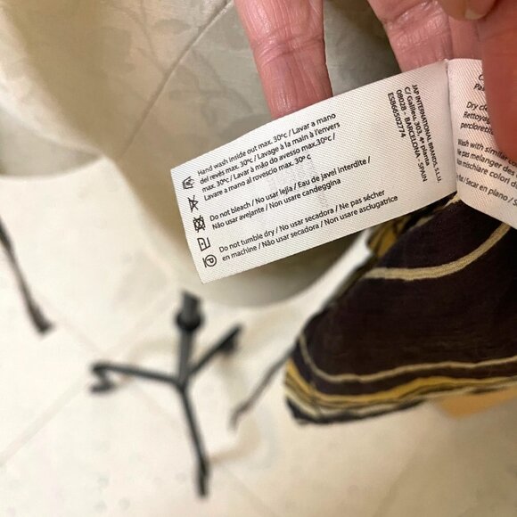 Teoh & Lea Womens Top Size Large Striped Embroidered Belted Gray Yellow Cotton - Picture 11 of 16